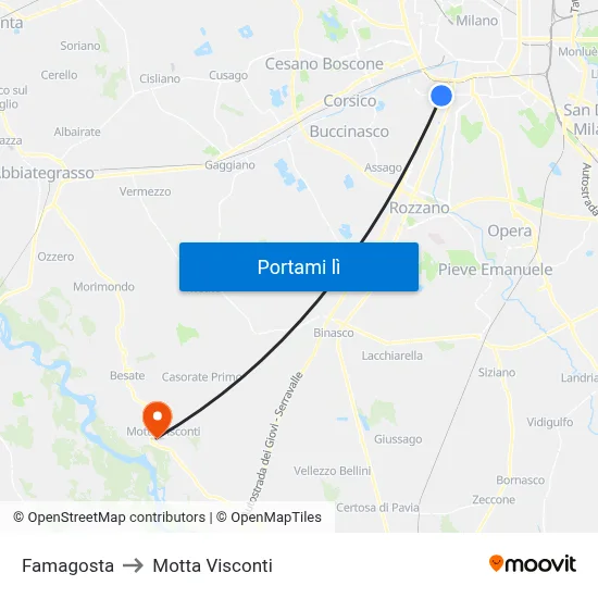 Famagosta to Motta Visconti map