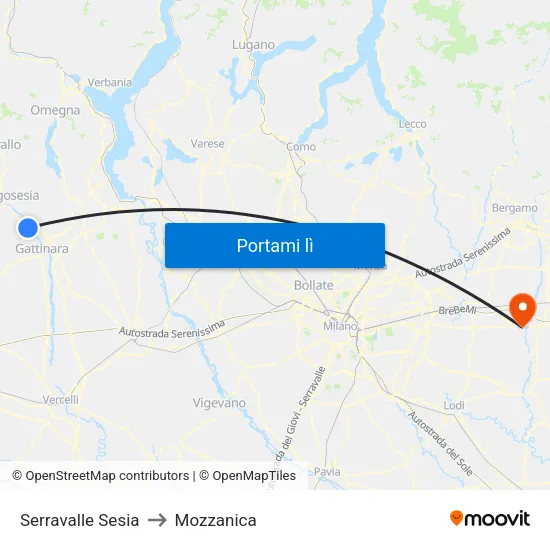 Serravalle Sesia to Mozzanica map