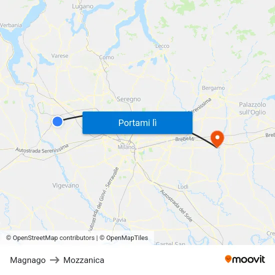 Magnago to Mozzanica map