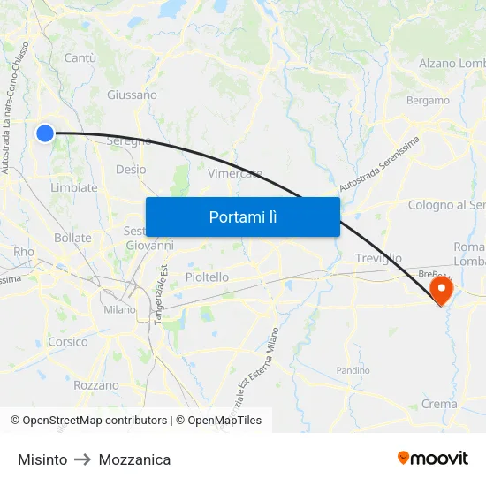 Misinto to Mozzanica map