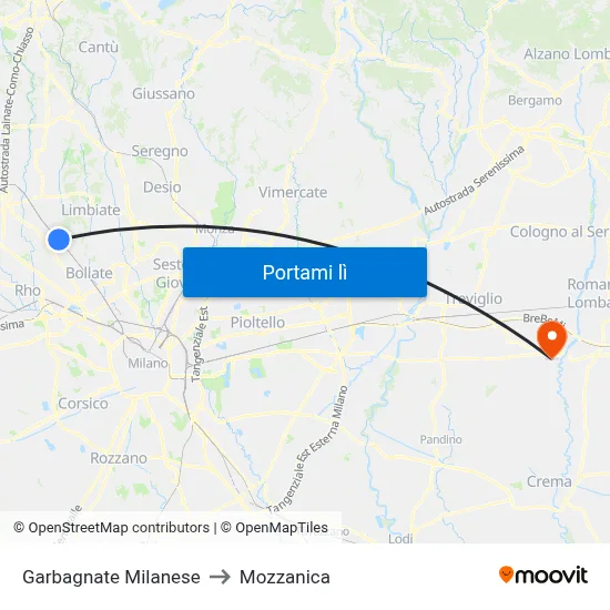 Garbagnate Milanese to Mozzanica map