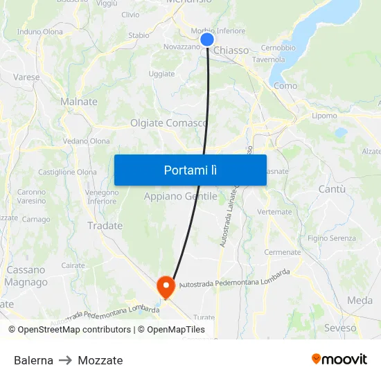 Balerna to Mozzate map