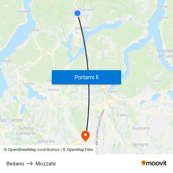 Bedano to Mozzate map