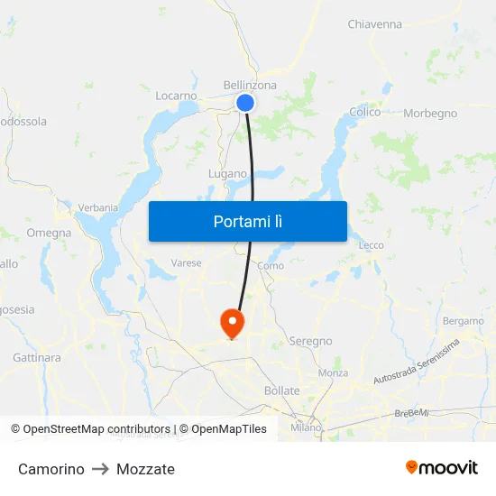 Camorino to Mozzate map