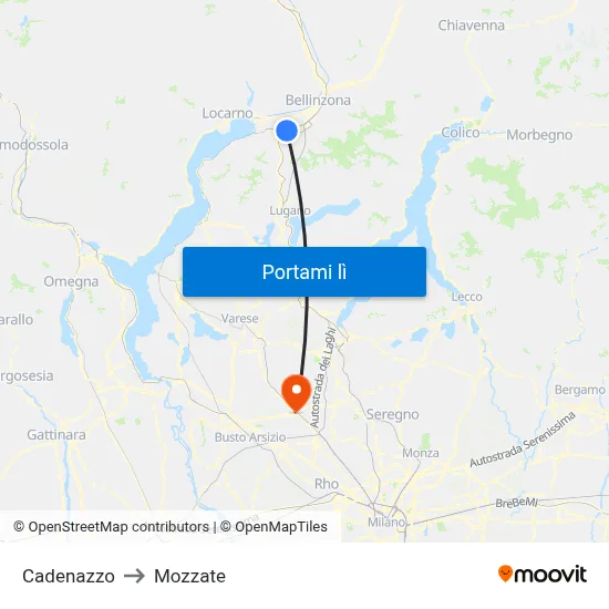 Cadenazzo to Mozzate map