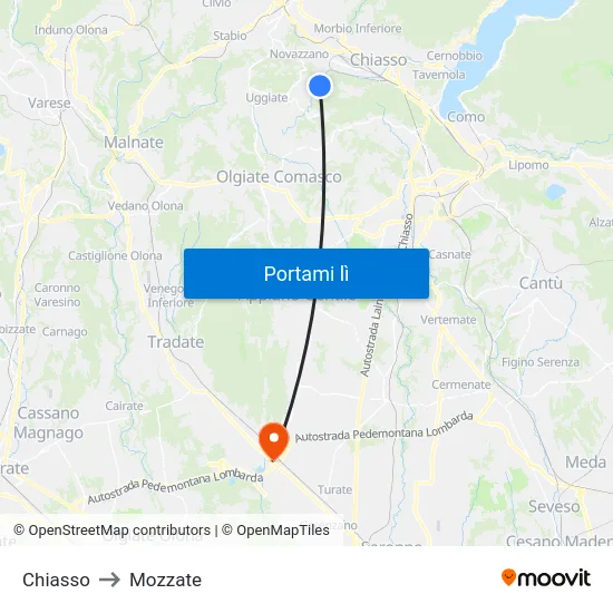 Chiasso to Mozzate map