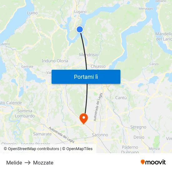 Melide to Mozzate map