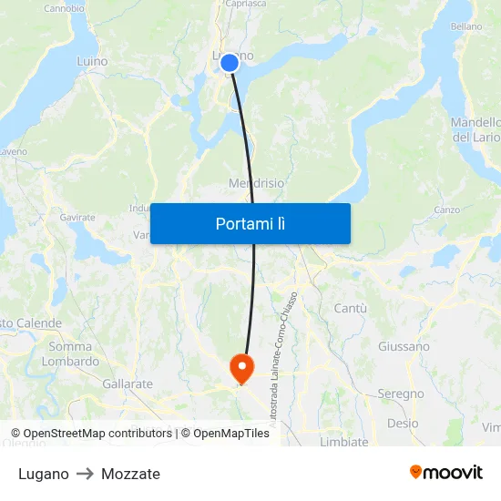 Lugano to Mozzate map
