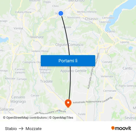 Stabio to Mozzate map