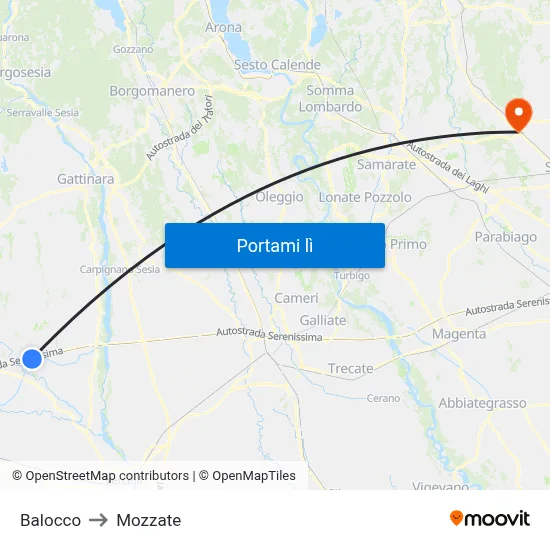 Balocco to Mozzate map