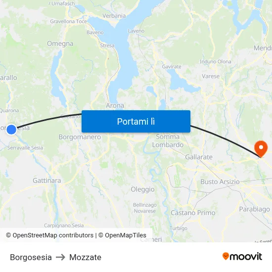 Borgosesia to Mozzate map