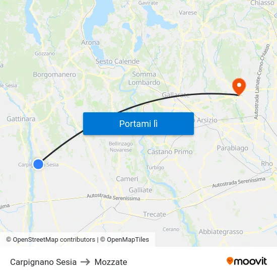 Carpignano Sesia to Mozzate map