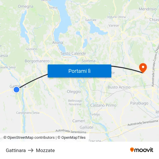 Gattinara to Mozzate map