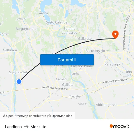 Landiona to Mozzate map