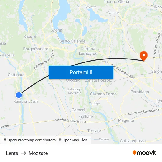 Lenta to Mozzate map