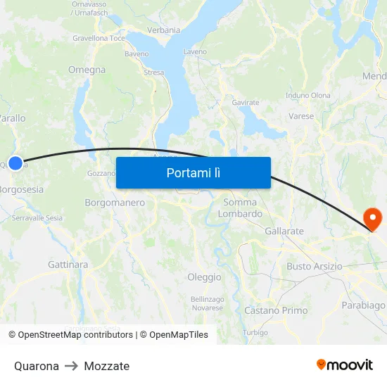 Quarona to Mozzate map