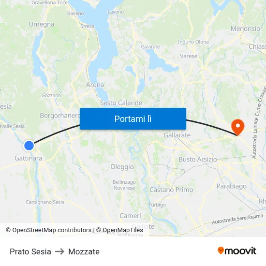 Prato Sesia to Mozzate map
