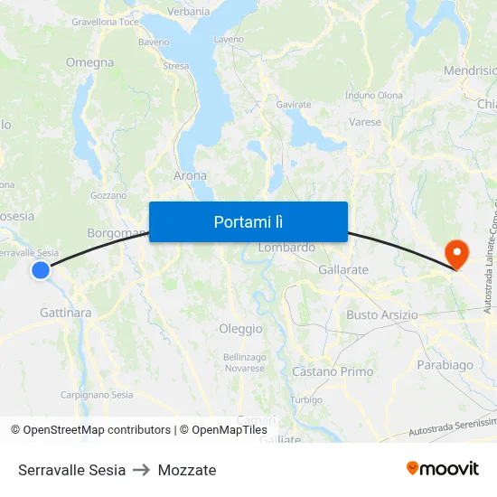 Serravalle Sesia to Mozzate map