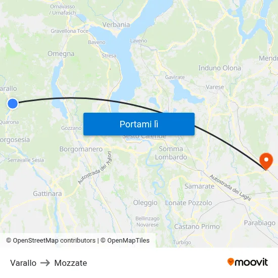 Varallo to Mozzate map