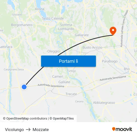 Vicolungo to Mozzate map
