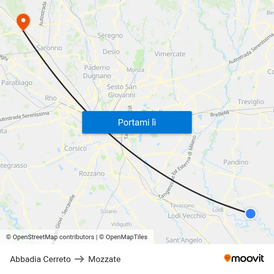 Abbadia Cerreto to Mozzate map