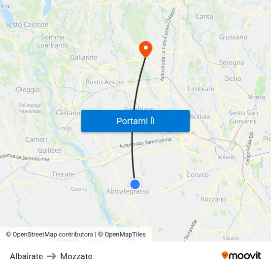 Albairate to Mozzate map