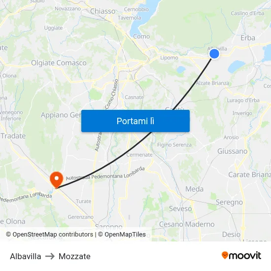 Albavilla to Mozzate map