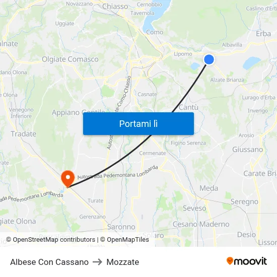 Albese Con Cassano to Mozzate map