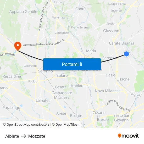 Albiate to Mozzate map