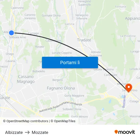Albizzate to Mozzate map