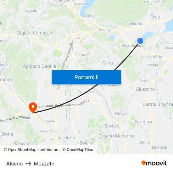 Alserio to Mozzate map
