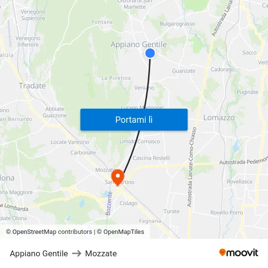 Appiano Gentile to Mozzate map
