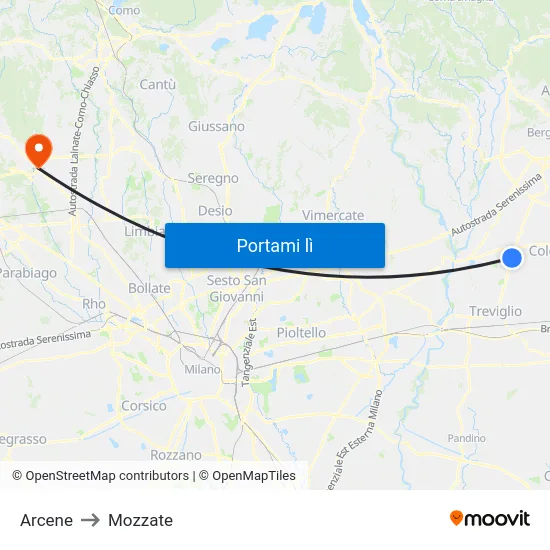 Arcene to Mozzate map