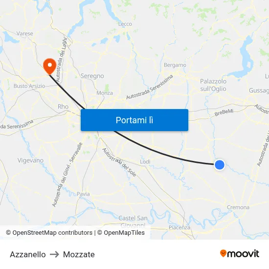 Azzanello to Mozzate map