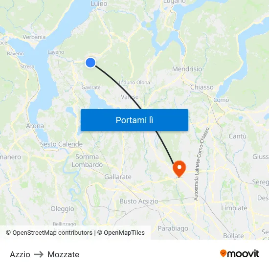 Azzio to Mozzate map