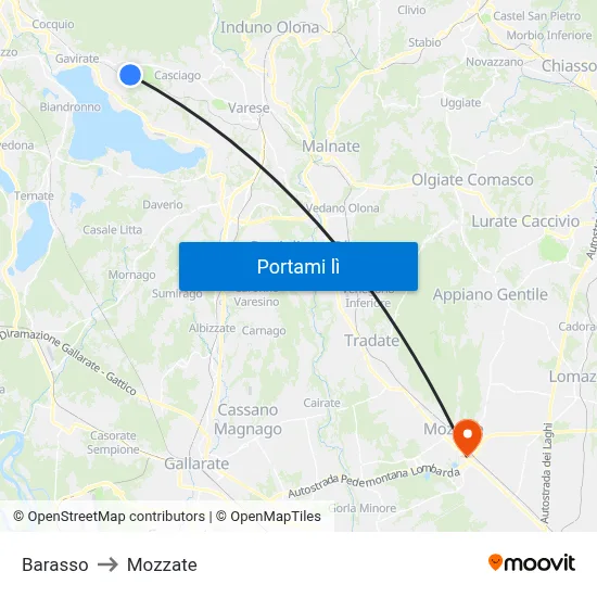 Barasso to Mozzate map