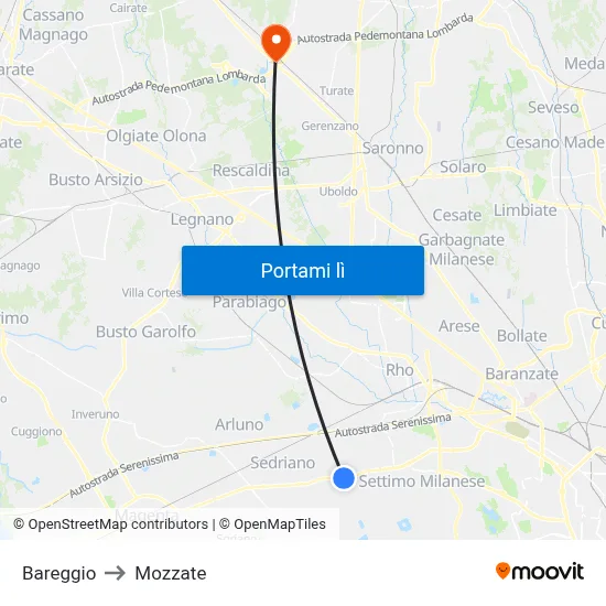 Bareggio to Mozzate map
