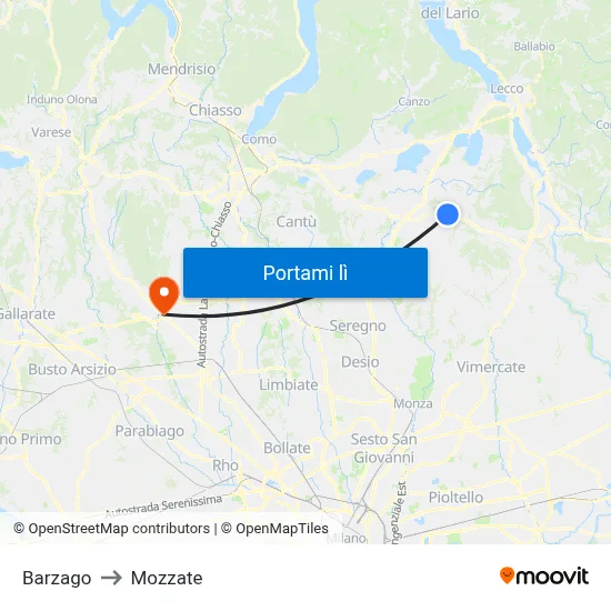 Barzago to Mozzate map