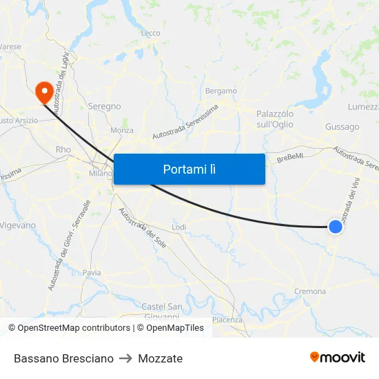 Bassano Bresciano to Mozzate map