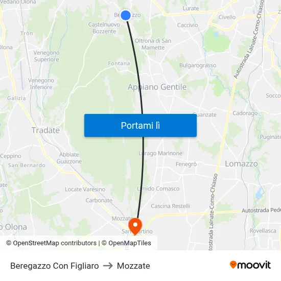 Beregazzo Con Figliaro to Mozzate map