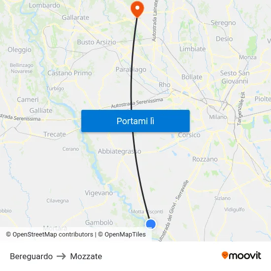 Bereguardo to Mozzate map