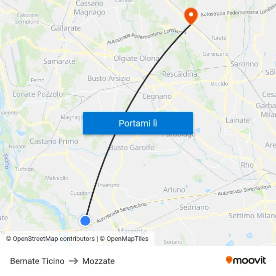 Bernate Ticino to Mozzate map