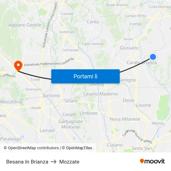 Besana In Brianza to Mozzate map