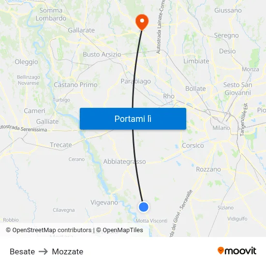 Besate to Mozzate map
