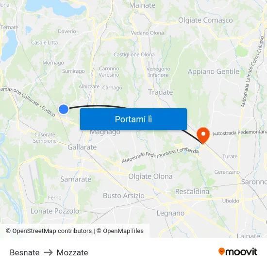 Besnate to Mozzate map