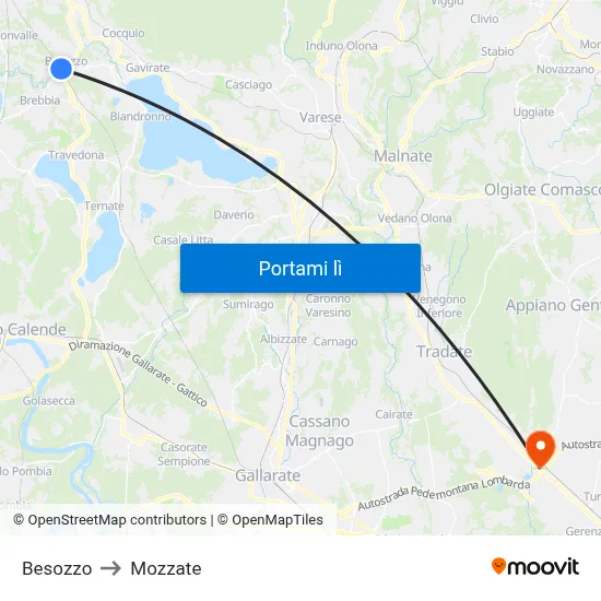 Besozzo to Mozzate map