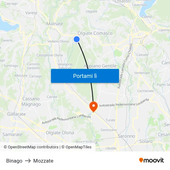 Binago to Mozzate map