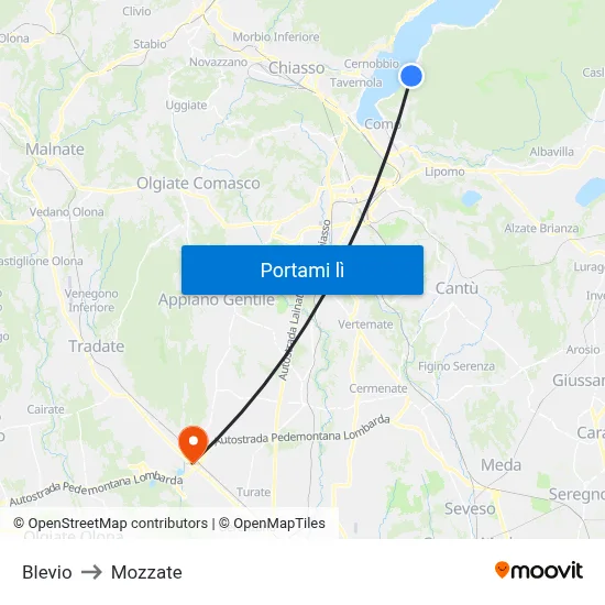 Blevio to Mozzate map