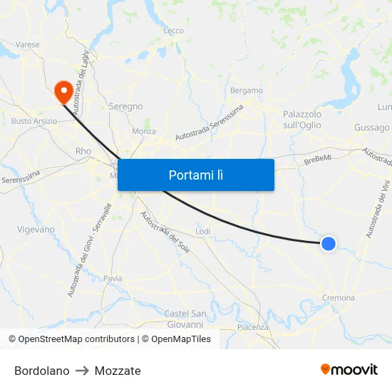 Bordolano to Mozzate map