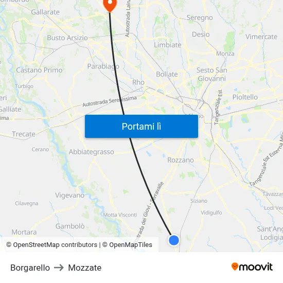Borgarello to Mozzate map